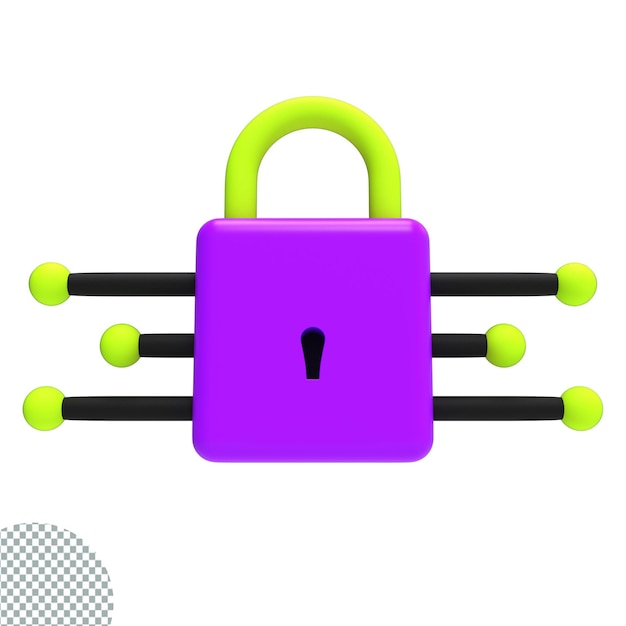PSD gesloten hangslot 3d render illustratie geïsoleerd pictogram voor netwerk internet gegevensbeveiliging