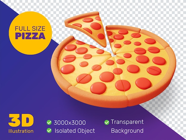 PSD gesneden pizza trendy illustratie op paarse en transparante achtergrond 3d-rendering premium psd pre