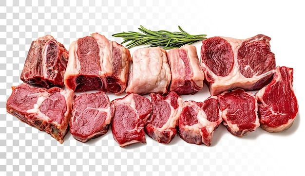 Gesneden rauw vlees, met inbegrip van korte ribbetjes van rundvlees op doorzichtige achtergrond