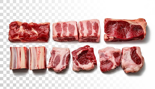 Gesneden rauw vlees, met inbegrip van korte ribbetjes van rundvlees op doorzichtige achtergrond