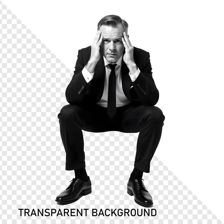 PSD gespannen zakenman op een doorzichtige achtergrond