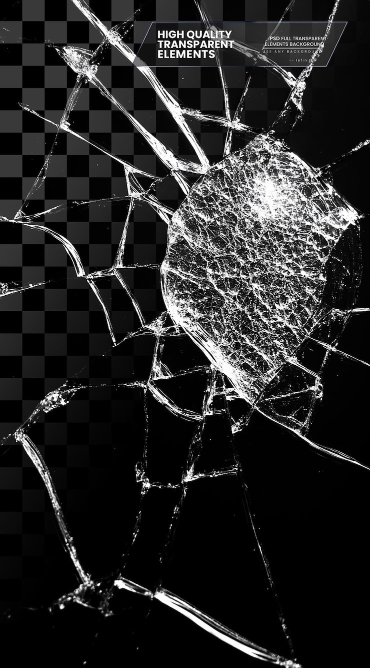 PSD gespleten glas met witte lijnen op een zwarte achtergrond op een doorzichtige achtergrond