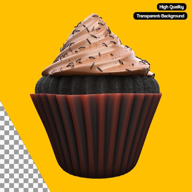 Gestileerde Chocolade Cupcake 3D Illustratie. PSD transparante achtergrond