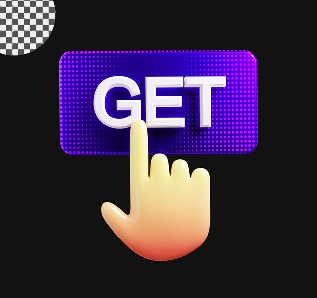 Get CTA button with a hand 3d render in a transparent background