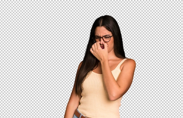 Gevoel van walging om de neus vast te houden om een stinkende en onaangename geur te vermijden