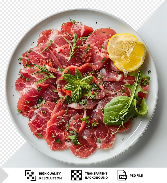 Geweldige carpaccio van kalfsvlees op een wit bord png