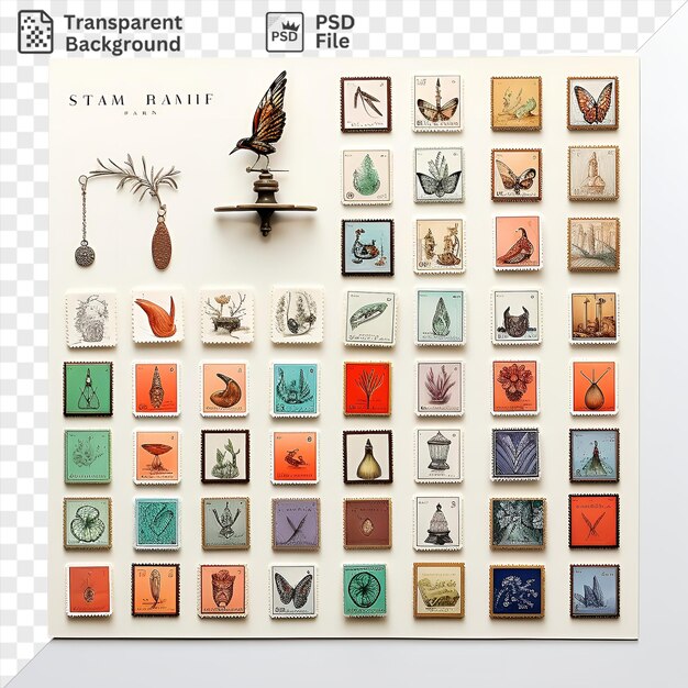PSD geweldige postzegel verzameling set met foto's en een vogel