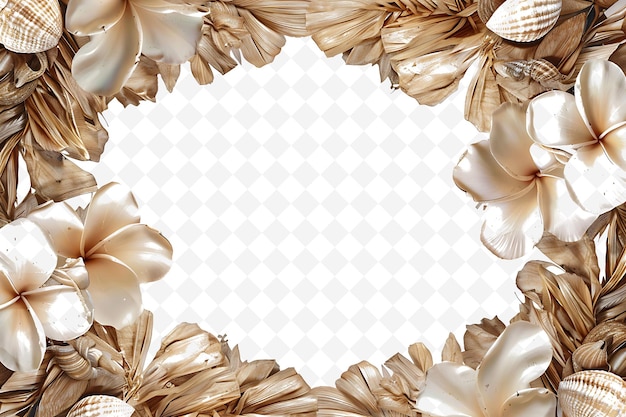 PSD geweven stroframe met gemberbloemen en schelpen decoratio creatieve vectorkunstontwerpen van de natuur