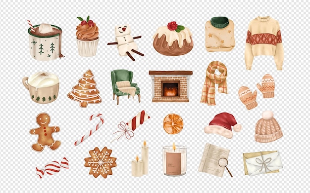Gezellige Kerstvoedsel Clipart Elementen Feestelijke Taart Snacks