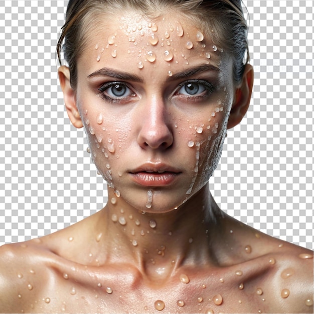 Gezicht vrouw huidverzorging portret water schoonheid schone jonge vrouw op doorzichtige achtergrond