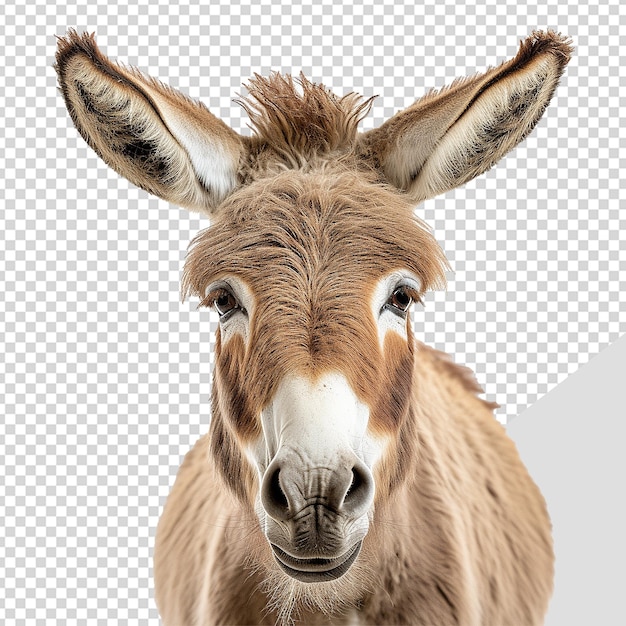 PSD gezichtfoto van een ezel geïsoleerd op transparante achtergrond