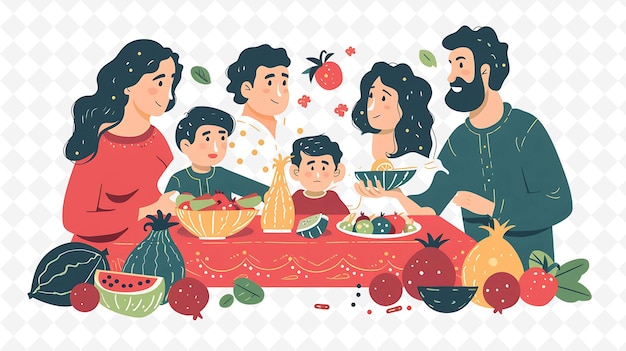 Gezinnen vieren Yalda Night Design is traditioneel en B Flat Illustration Culture Character
