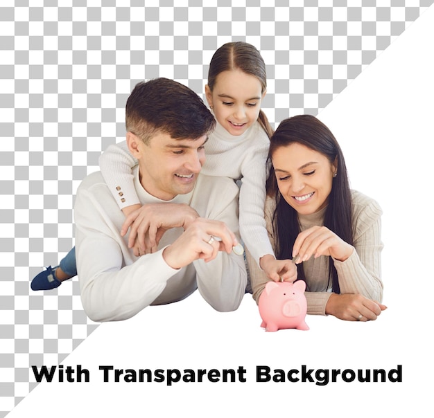Gezinsbesparing in een spaarpot geïsoleerd PNG PSD op transparante achtergrond