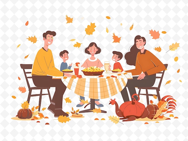 Gezinsbijeenkomst voor Thanksgiving Ontwerp is warm en gezellig Fe Flat Illustratie Cultuur Karakter