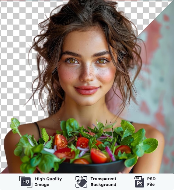 PSD gezonde levensstijl vrouw met een kom gemengde salade