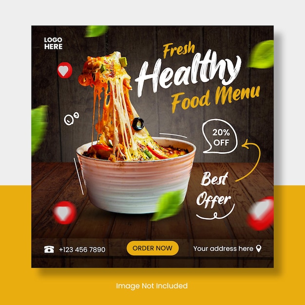 Gezonde voeding menu instagram postsjabloon banner