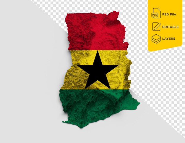 ghana map ghana flag shaded relief color height map on white background 3d illustration