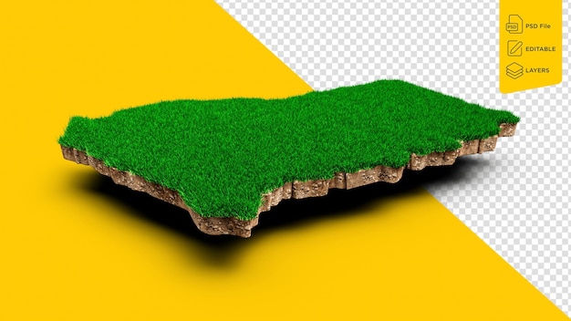 PSD ghana map soil land geology cross section with green grass and rock ground texture 3d illustration