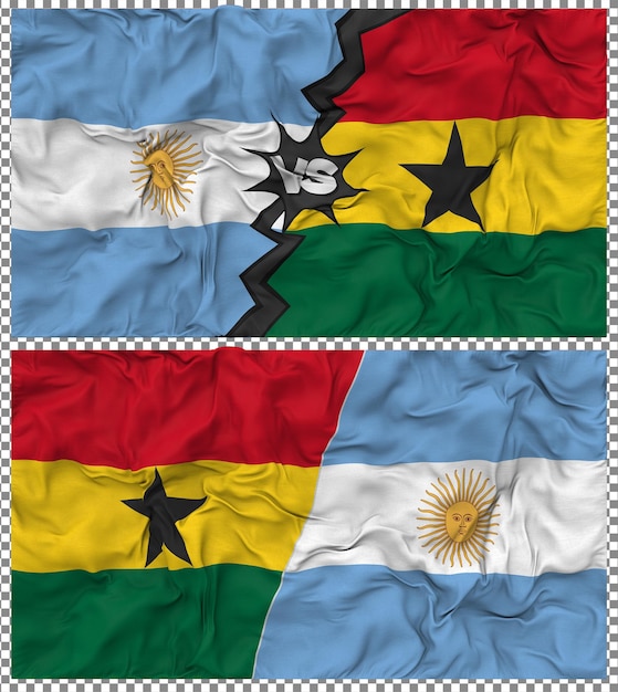 Ghana versus Argentinië Halve gecombineerde vlag Cloth Bump Texture 3D Rendering