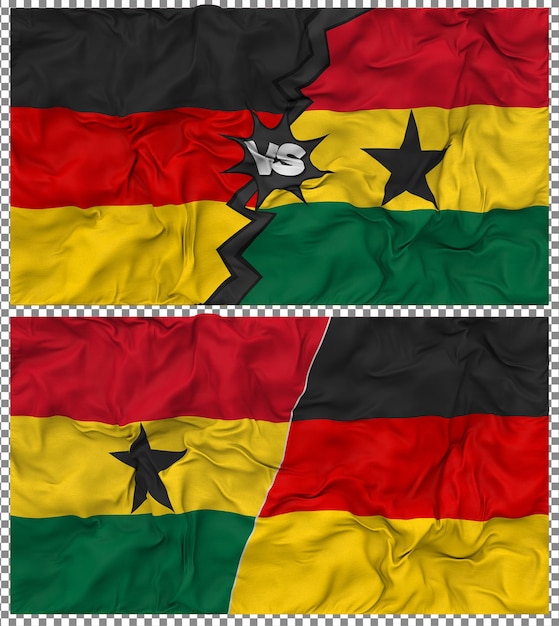 Ghana versus Duitsland Half Combined Flag Cloth Bump Texture 3D Rendering