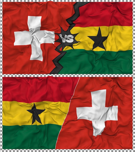 Ghana versus Zwitserland Half Combined Flag Cloth Bump Texture 3D Rendering