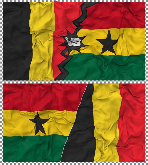 ghana vs belgium half combined flag cloth bump texture 3d rendering