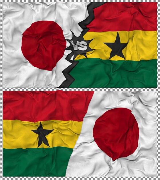 Ghana vs Japan Half Combined Flag Cloth Bump Texture Rendering 3D (Ghana przeciwko Japonii)