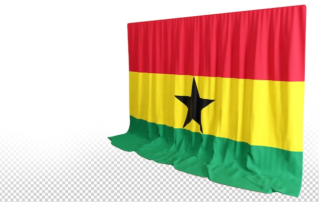 PSD ghanees vlaggordijn in 3d-weergave waarin het erfgoed van ghana wordt omarmd
