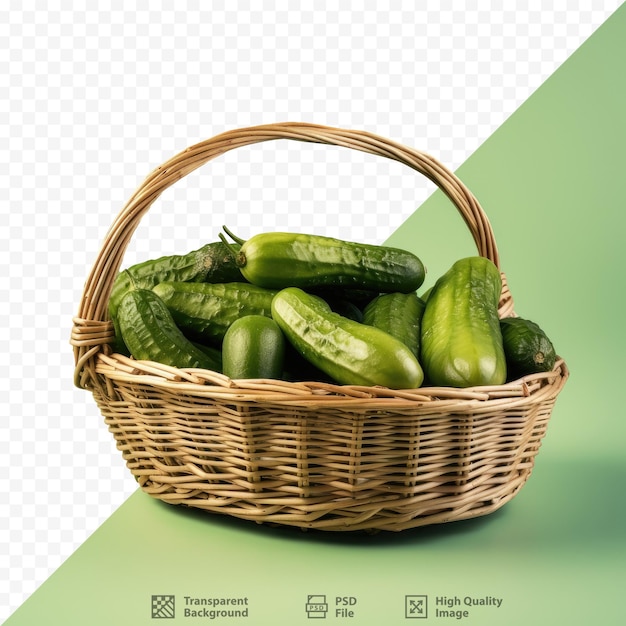 PSD gherkin in a basket isolated on transparent background