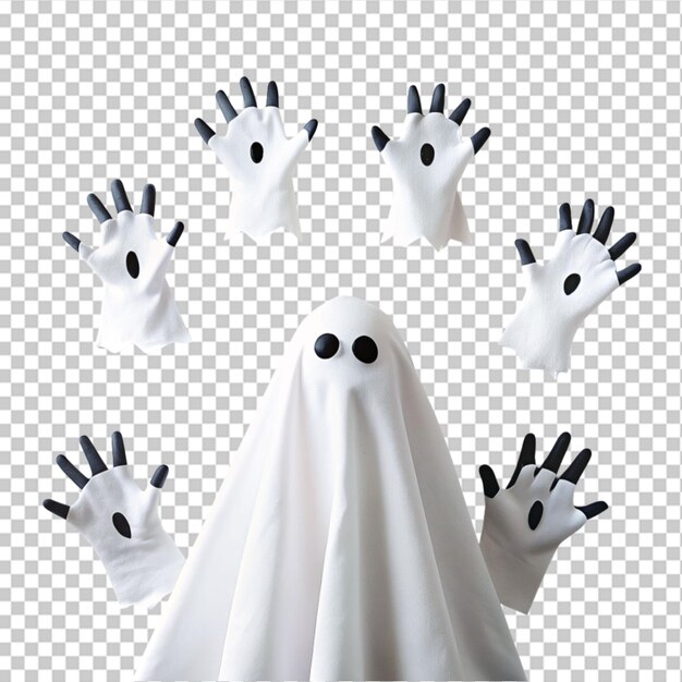 Ghost holding candle over brick wall halloween party on transparent background