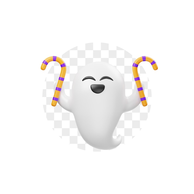 Ghost Holding Candy Cane 3D Cartoon