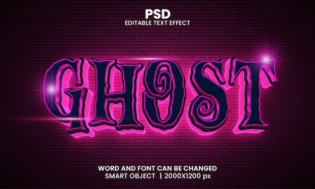 PSD ghost neon 3d bewerkbare photoshop teksteffectstijl met moderne achtergrond