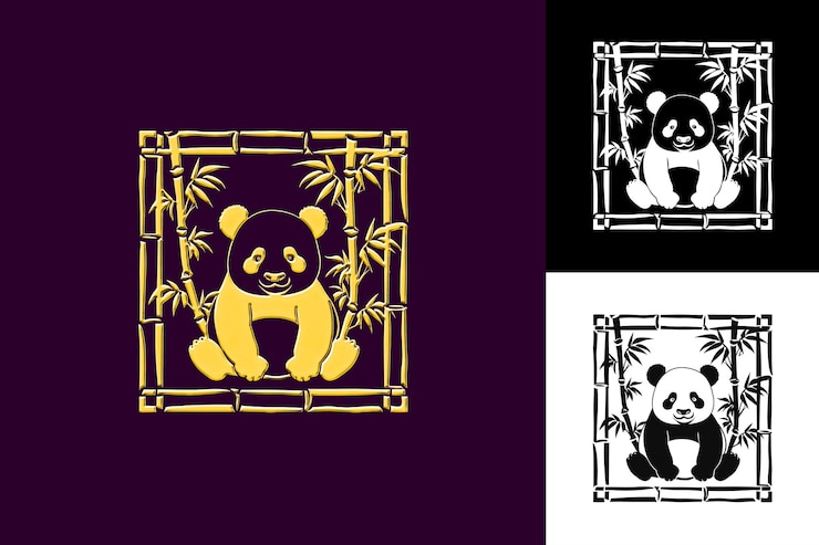 PSD giant panda icon cuddly emblem with asian border gentle gian illustration animal vector art design