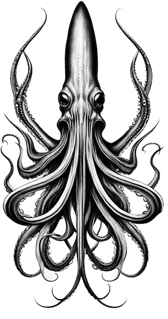 PSD calamaro gigante dal disegno iper realistico del tatuaggio animale