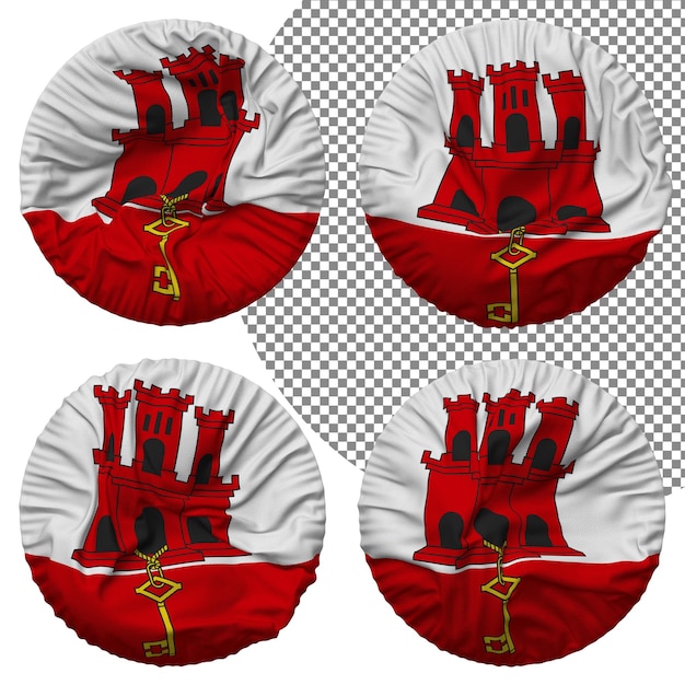 Gibraltar Flag Round Shape Isolated Different Waving Style Bump Texture 3D Rendering
