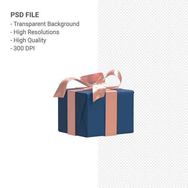 PSD 아름 다운 리본 및 활 절연 선물 상자 3d