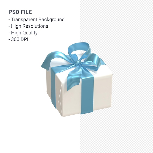 PSD gift box 3d with beautiful ribbon and bow isolated