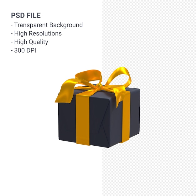 3D 礼品盒, 带有美丽的丝带和弓, 隔离