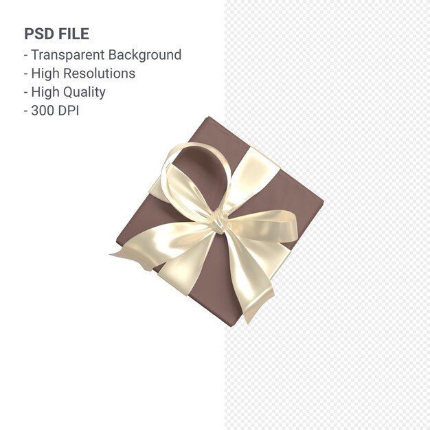 PSD gift box 3d with beautiful ribbon and bow isolated