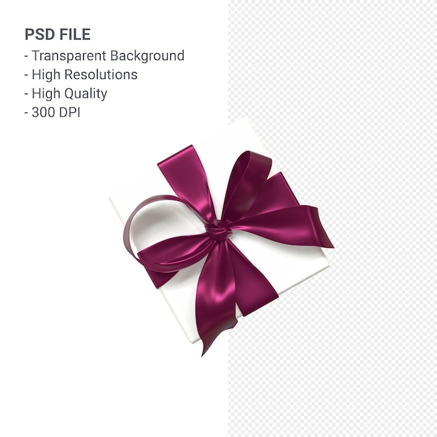 PSD gift box 3d with blue ribbon and bow