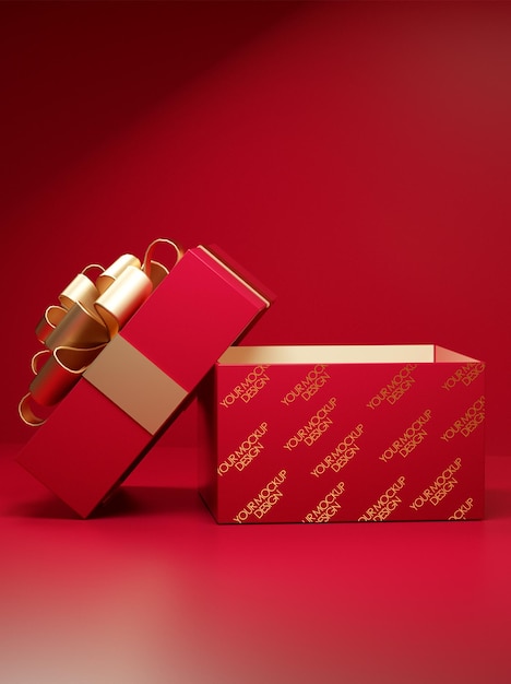 Gift box mockup design with gold logo