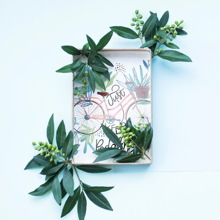 PSD gift box mockup with floral decoration