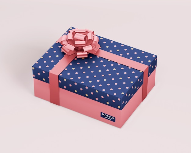 PSD gift box mockup with ribbon