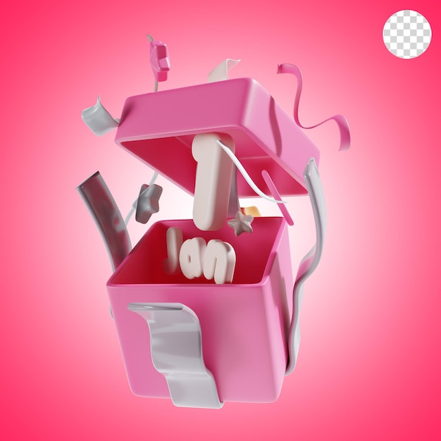 PSD gift box new year in pink theme 3d illustration