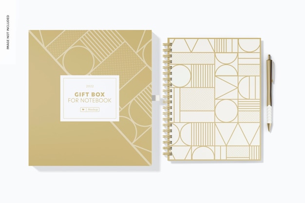 PSD gift box for notebook mockup, top view