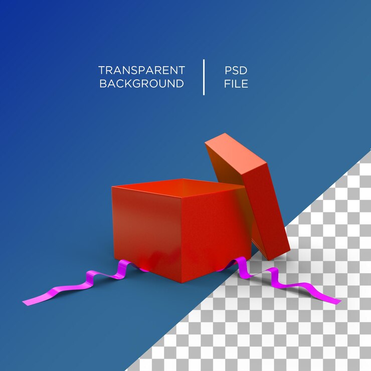 PSD gift box open in 3d renderdering isolated