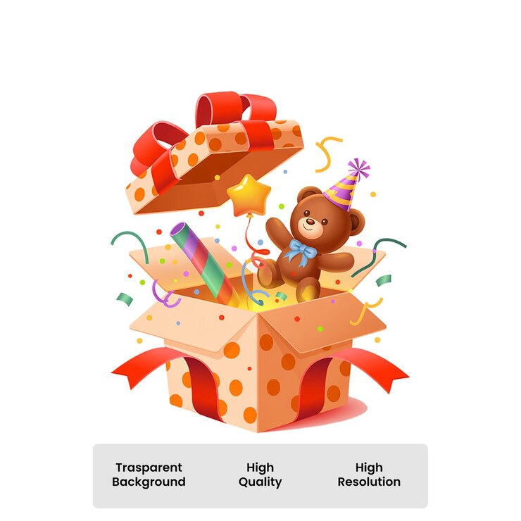 PSD 誕生日を祝うテディベアのプレゼントボックスサプライズ