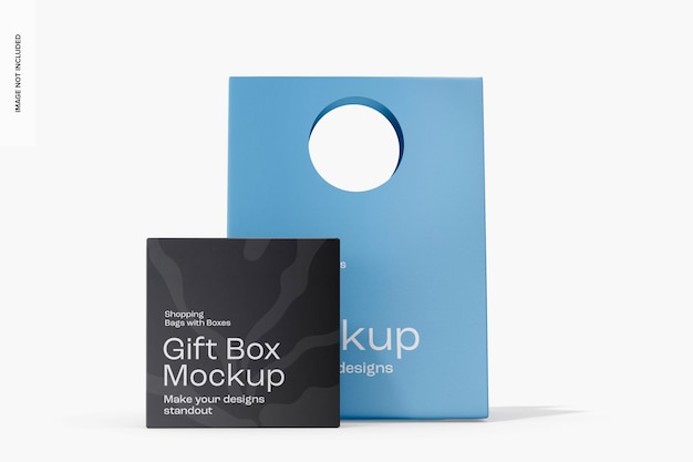 Gift box with bag mockup, front view