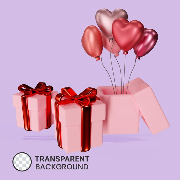 Gift box with balloon 3d illustration