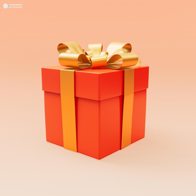 PSD gift box with gold ribbon icon 3d render illustration